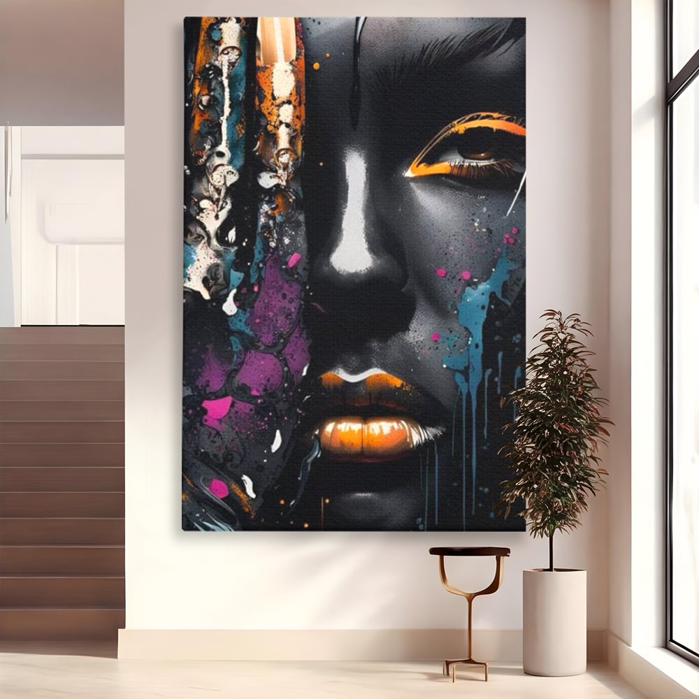 Tablou canvas cu tablou canvas cu portret street art, fara rama, pe sasiu de lemn